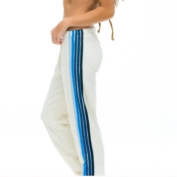 Aviator Nation Vintage White Blue 5-Stripe Hoodie and Sweatpants Set XS - Picture 3 of 7